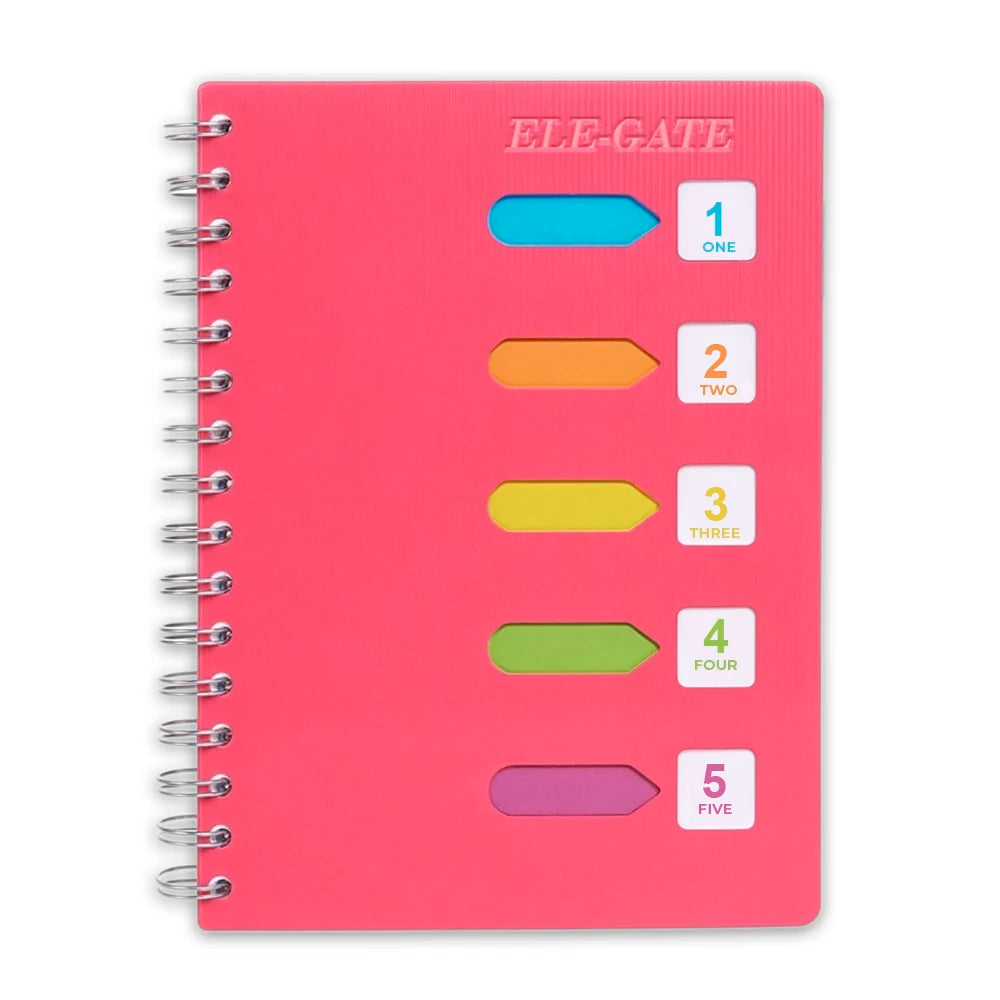120-Sheet A5 Notebook with Leather Cover Spiral Thermal Binding Colored Dividers Offset Paper Cover Material for Diaries
