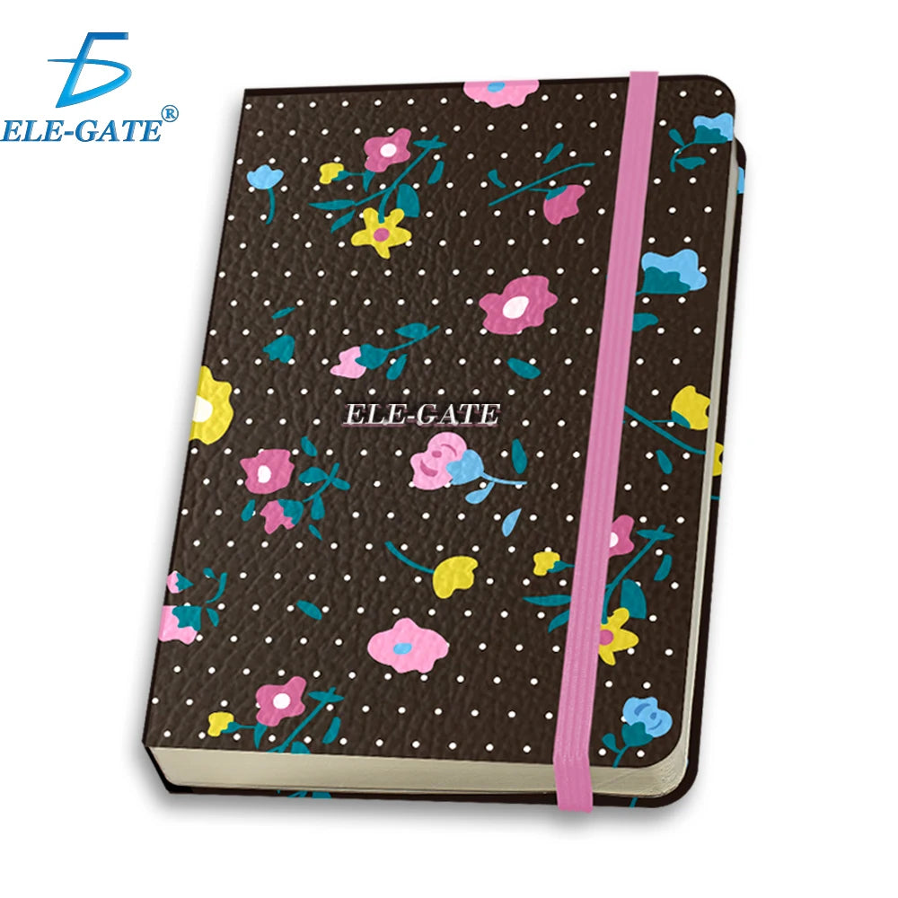 Flirty Flowers Notebook with 75 Lined Sheets Leather and Linen Cover Sewing or Thermal Binding for School Use or Diary