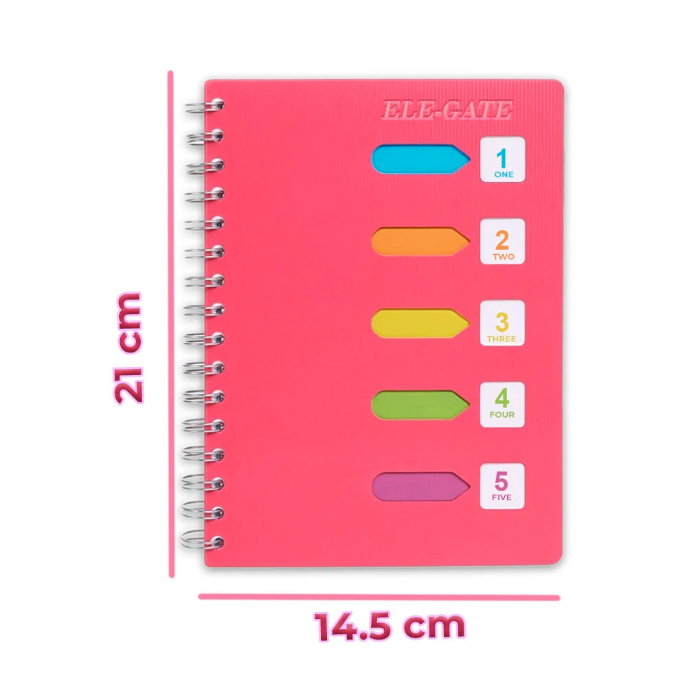120-Sheet A5 Notebook with Leather Cover Spiral Thermal Binding Colored Dividers Offset Paper Cover Material for Diaries