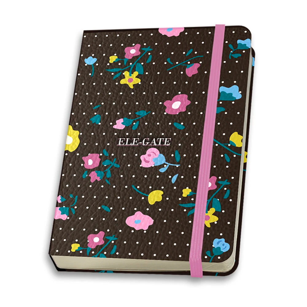 Flirty Flowers Notebook with 75 Lined Sheets Leather and Linen Cover Sewing or Thermal Binding for School Use or Diary