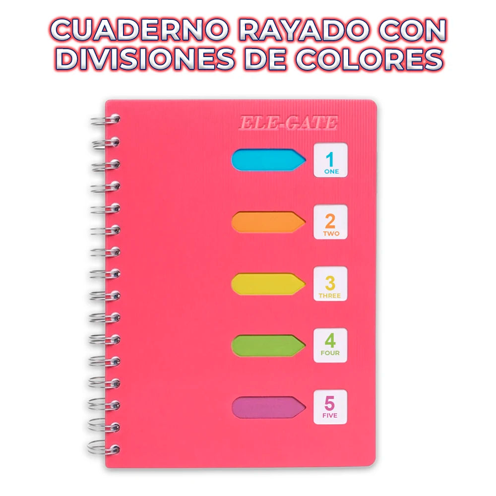 120-Sheet A5 Notebook with Leather Cover Spiral Thermal Binding Colored Dividers Offset Paper Cover Material for Diaries