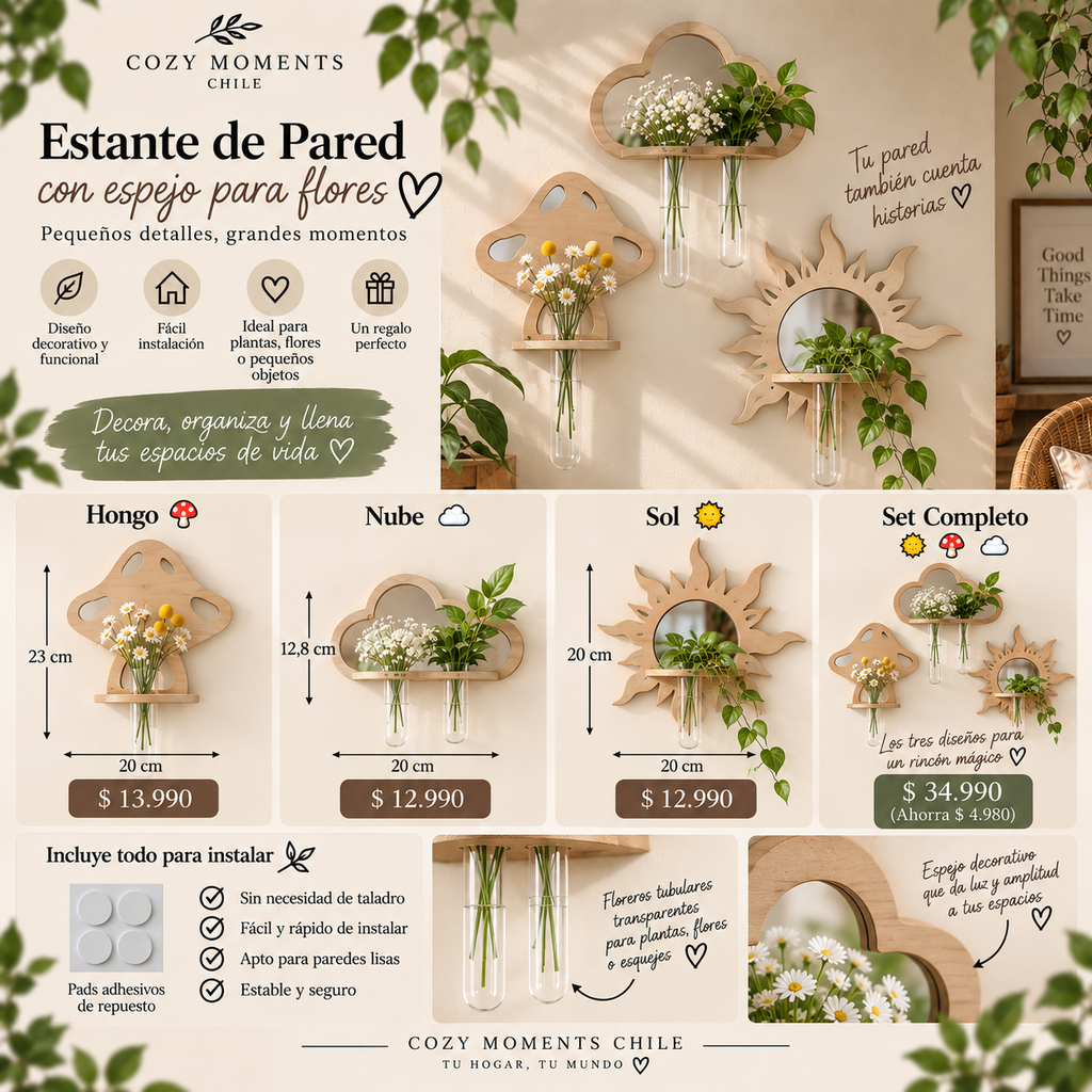 Repisa Floral de Madera | Un rincón que florece 🌿