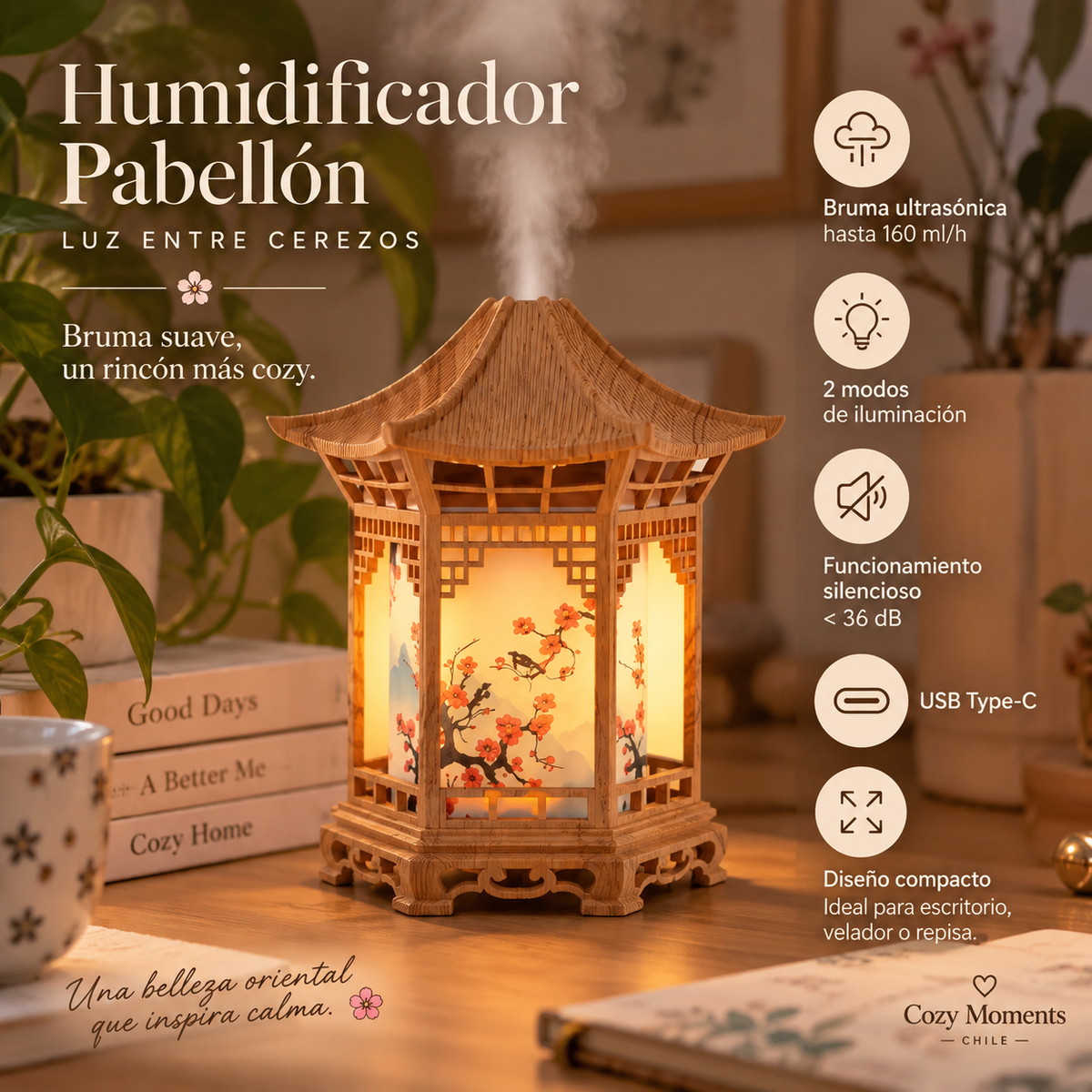 Humidificador Pabellón | Luz entre cerezos  🏮