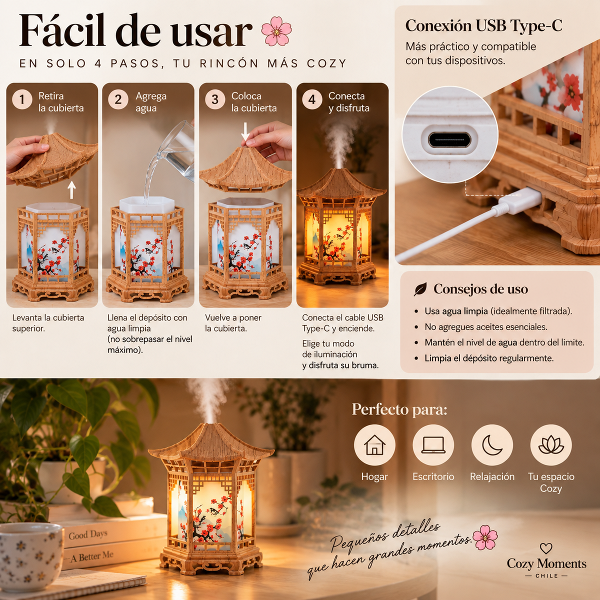 Humidificador Pabellón | Luz entre cerezos  🏮