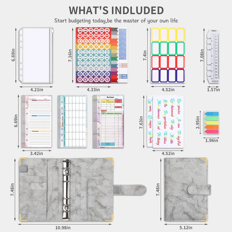 Eco-friendly A6 Marble Binder Planner Leather Money Save Wallet Purse Marble Budget Binder with Cash Envelope and Zippers