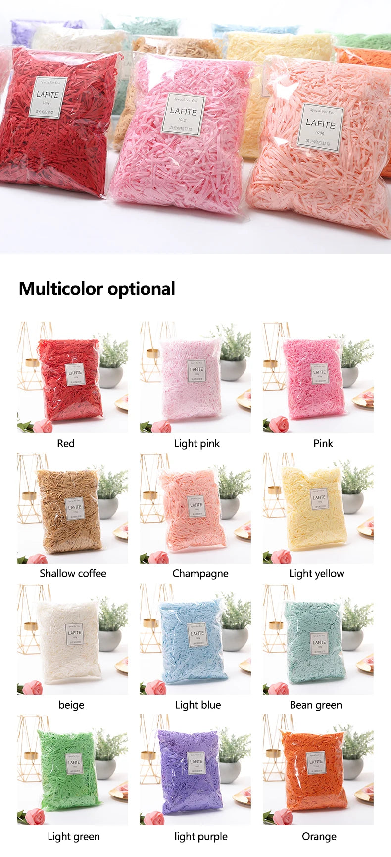 DIY Colorful Shredded Crinkle Paper Raffia Candy Boxes Wedding Marriage Home Decoration Party Gift Packaging Filling Material