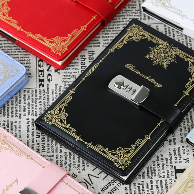 Password Journal Retro Lock Notepad A5 Student Diary Classical Creative Business Hand Ledger PU Customization Notebook