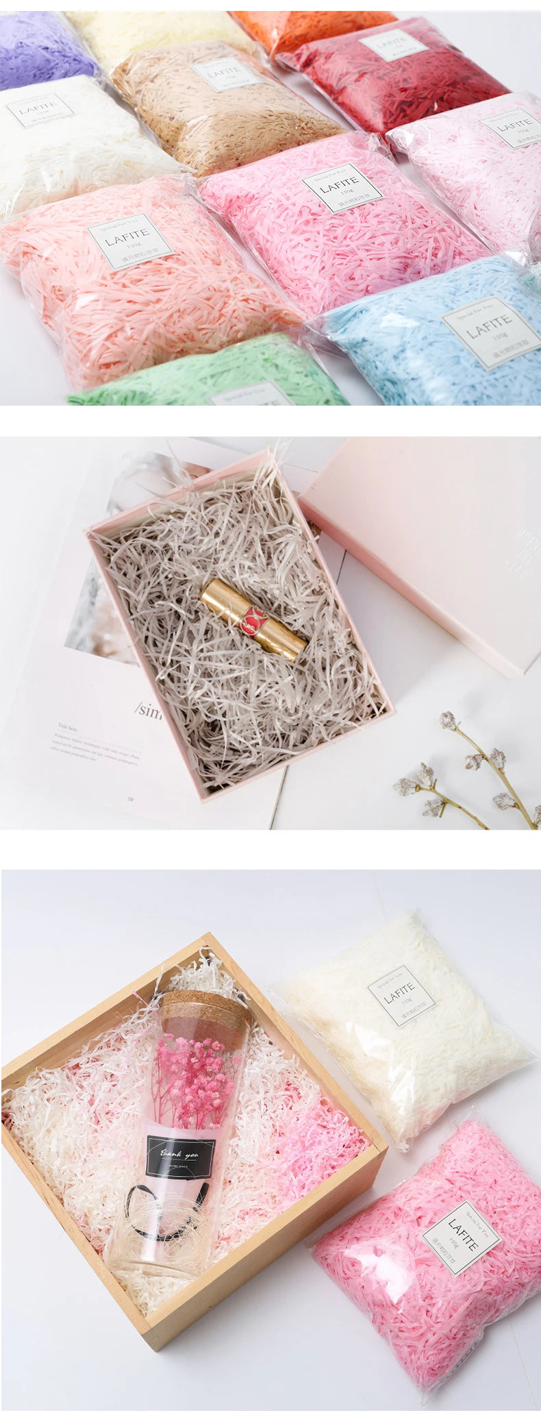 DIY Colorful Shredded Crinkle Paper Raffia Candy Boxes Wedding Marriage Home Decoration Party Gift Packaging Filling Material