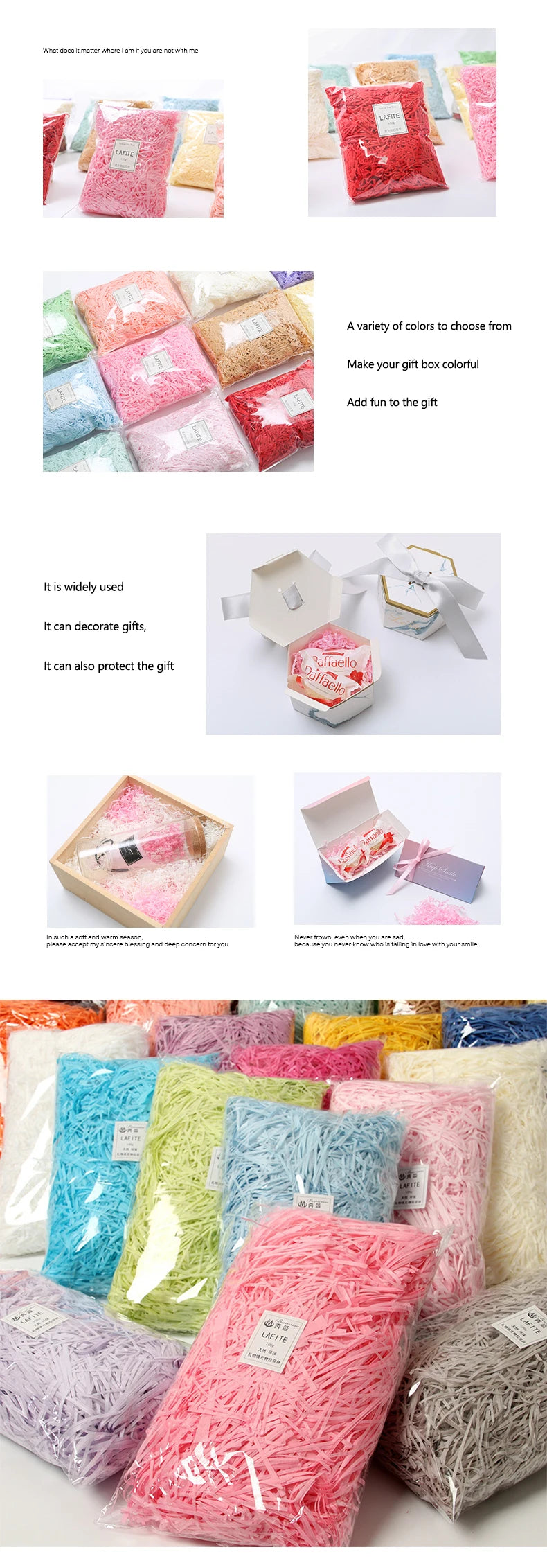 DIY Colorful Shredded Crinkle Paper Raffia Candy Boxes Wedding Marriage Home Decoration Party Gift Packaging Filling Material