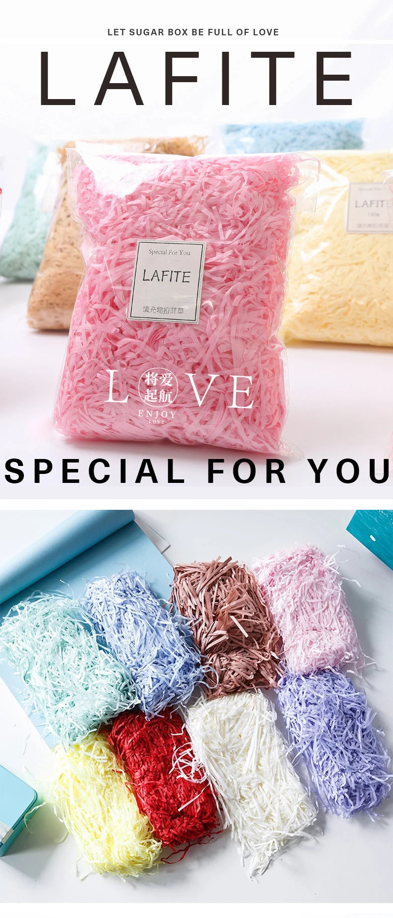 DIY Colorful Shredded Crinkle Paper Raffia Candy Boxes Wedding Marriage Home Decoration Party Gift Packaging Filling Material