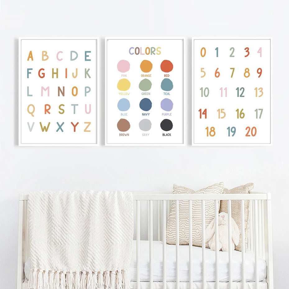 English Education Poster Alphabet Number Color Shape Wall Art Prints Canvas Painting Wall Pictures Kids Bedroom Classroom Decor