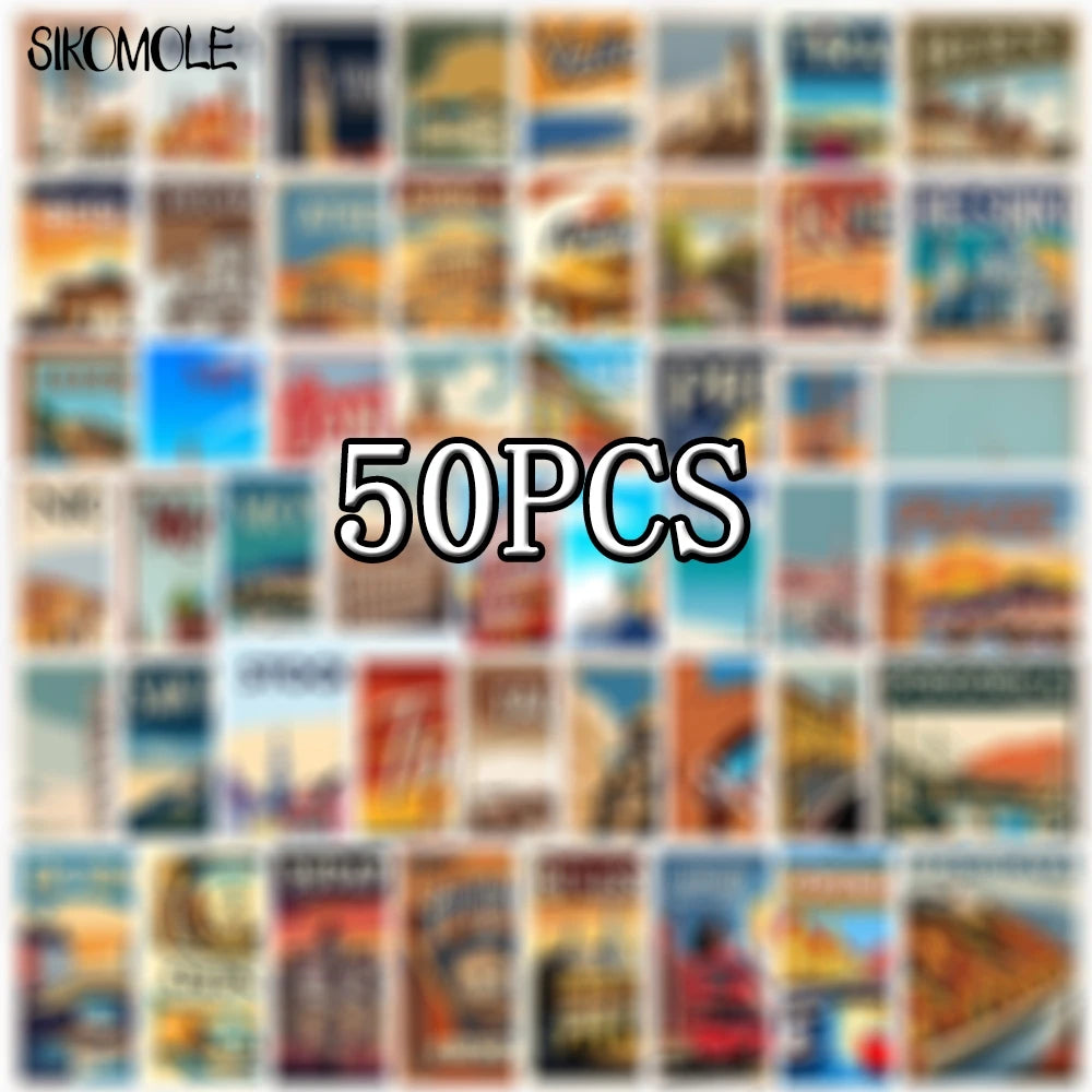 10/30/50PCS European Travel Stickers Aesthetic Famous Buildings DIY Decoration Toys Travel Luggage Decal Graffiti Sticker Pack