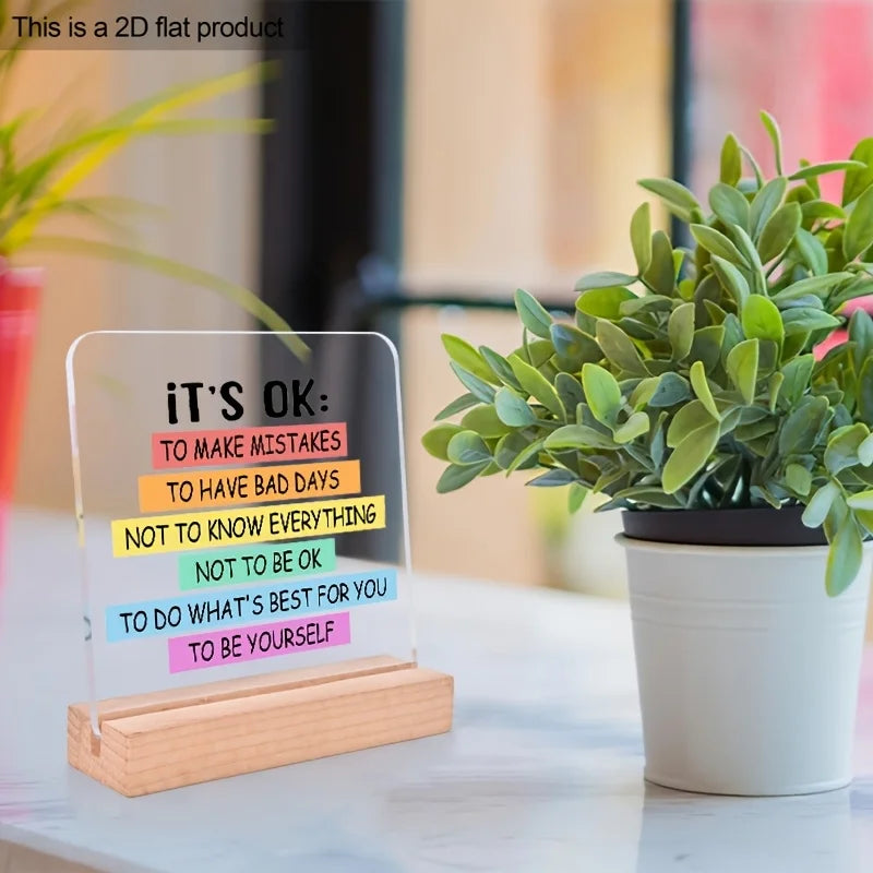 1pc Inspirational Colorful Motivational It'S OK To Be Yourself Funny Desk Decor, with Wood Stand, for Coworkers