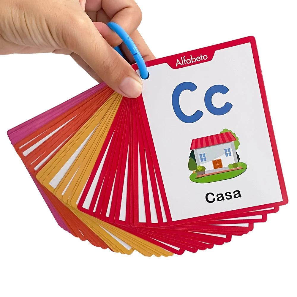 40Pcs Spanish Alphabet Number Color & Shape Themes Learning Cards for Kids Early Education Vocabulary Flashcards Teaching Aids
