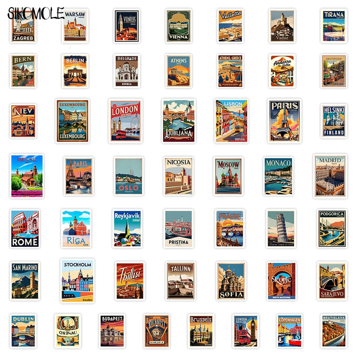 10/30/50PCS European Travel Stickers Aesthetic Famous Buildings DIY Decoration Toys Travel Luggage Decal Graffiti Sticker Pack