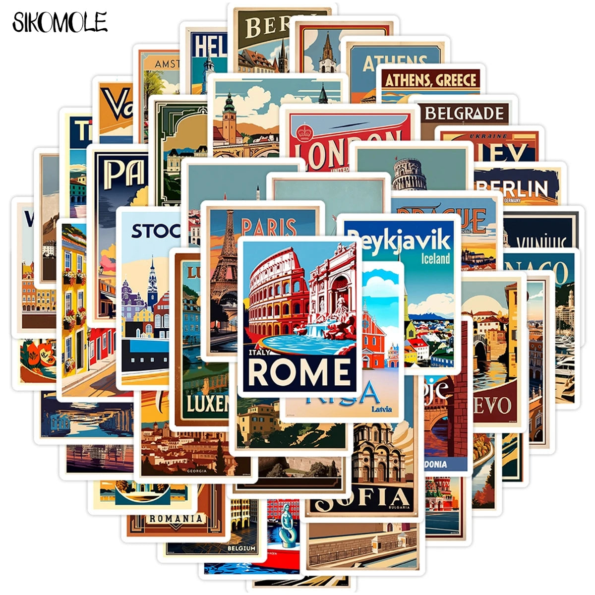 10/30/50PCS European Travel Stickers Aesthetic Famous Buildings DIY Decoration Toys Travel Luggage Decal Graffiti Sticker Pack