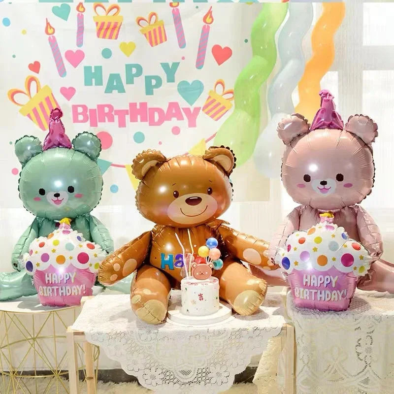 Large 3 Layer Birthday Cake Candle Foil Balloons with Stripes & Polka Dots, Party Decoration Photo Props