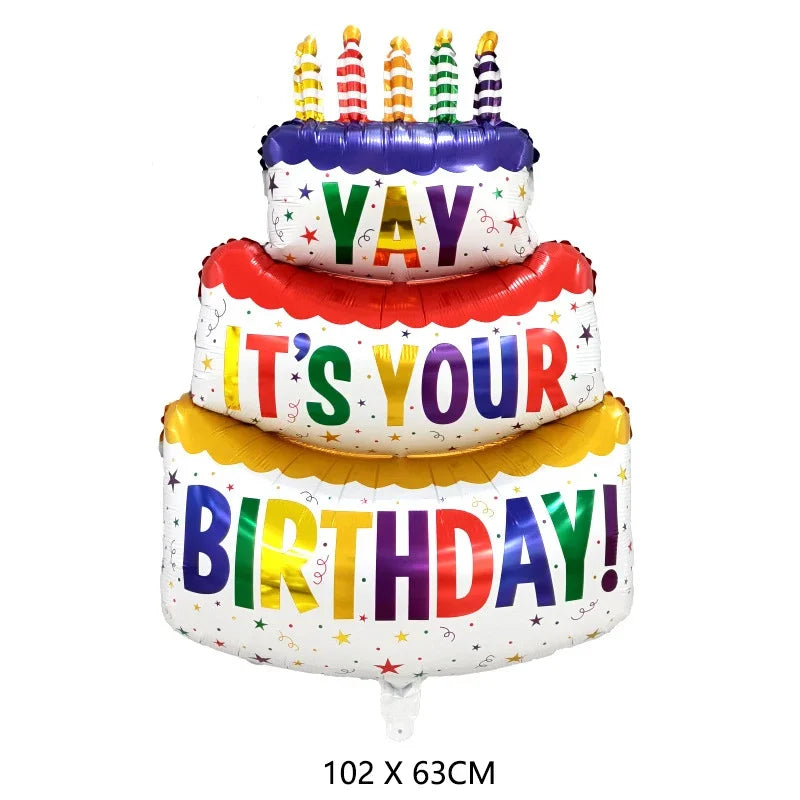 Large 3 Layer Birthday Cake Candle Foil Balloons with Stripes & Polka Dots, Party Decoration Photo Props