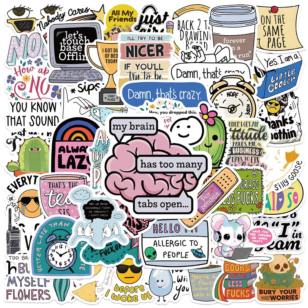 50pcs Funny Cartoon Sarcastic Stickers