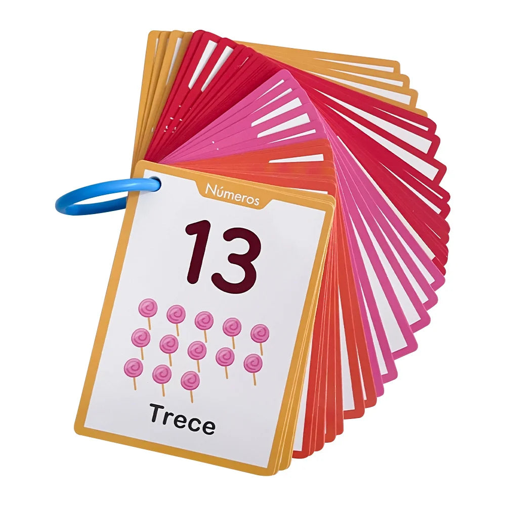 40Pcs Spanish Alphabet Number Color & Shape Themes Learning Cards for Kids Early Education Vocabulary Flashcards Teaching Aids