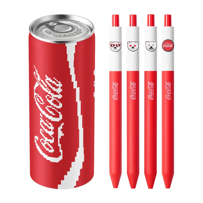 Lápices Gel Coca-Cola 4pc con Estuche Lata - Papelería Kawaii | Cozy Moments