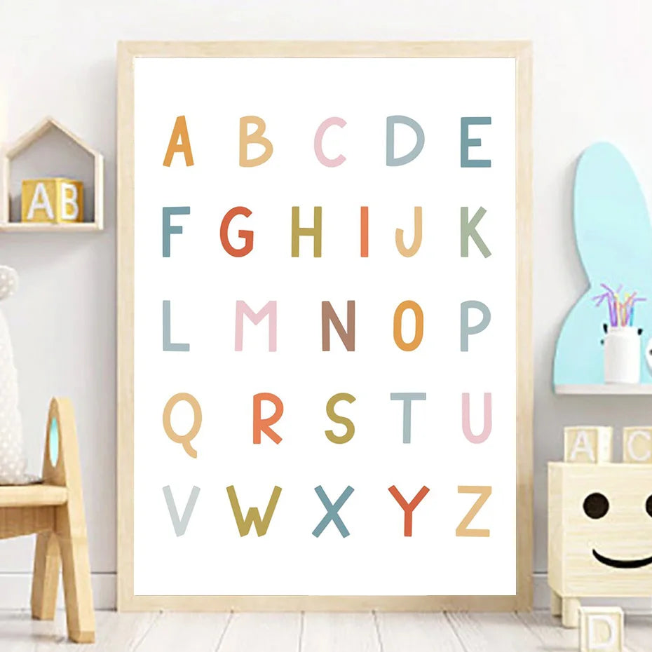 English Education Poster Alphabet Number Color Shape Wall Art Prints Canvas Painting Wall Pictures Kids Bedroom Classroom Decor