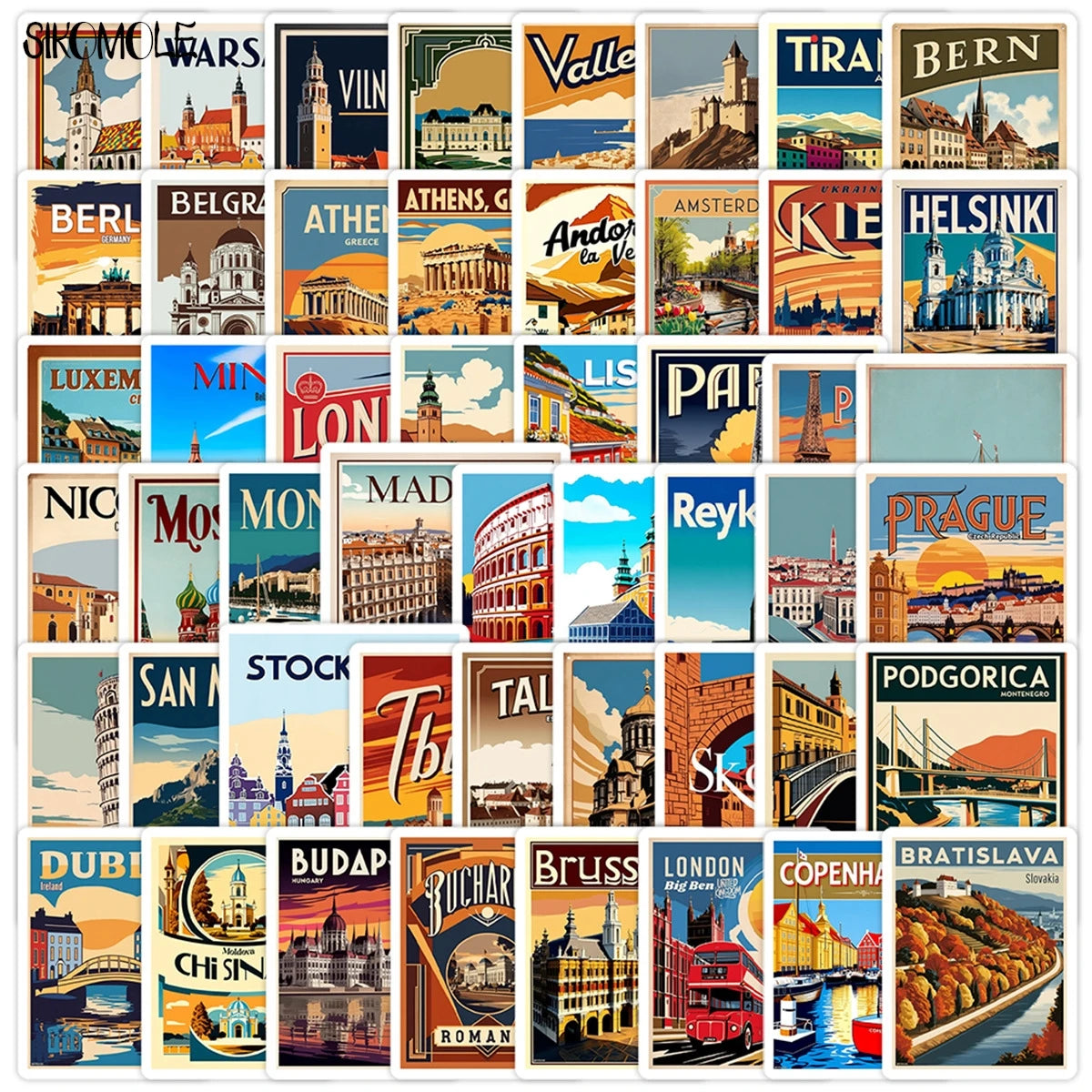 10/30/50PCS European Travel Stickers Aesthetic Famous Buildings DIY Decoration Toys Travel Luggage Decal Graffiti Sticker Pack