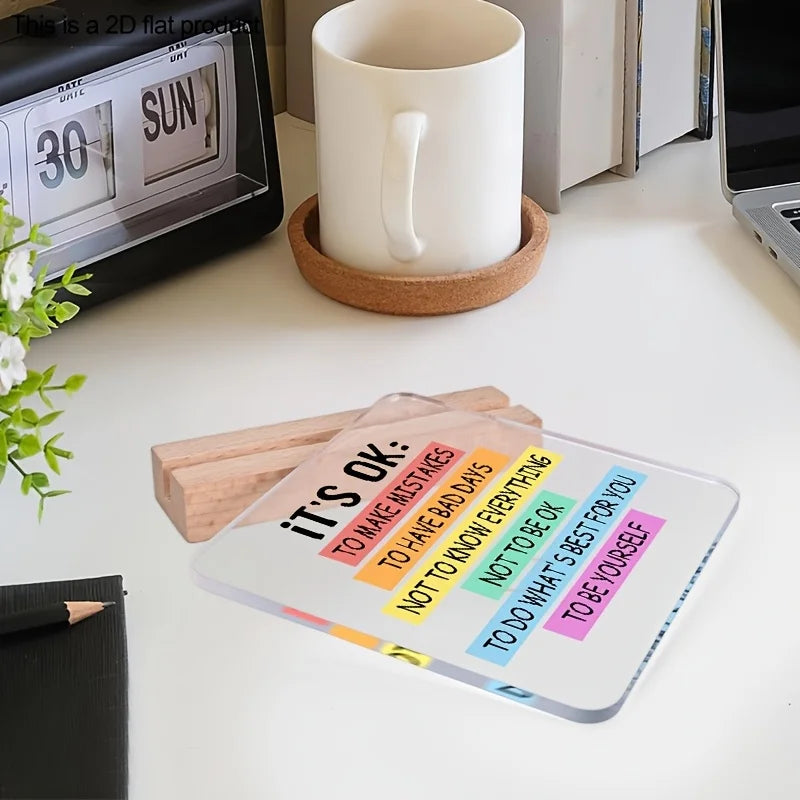 1pc Inspirational Colorful Motivational It'S OK To Be Yourself Funny Desk Decor, with Wood Stand, for Coworkers