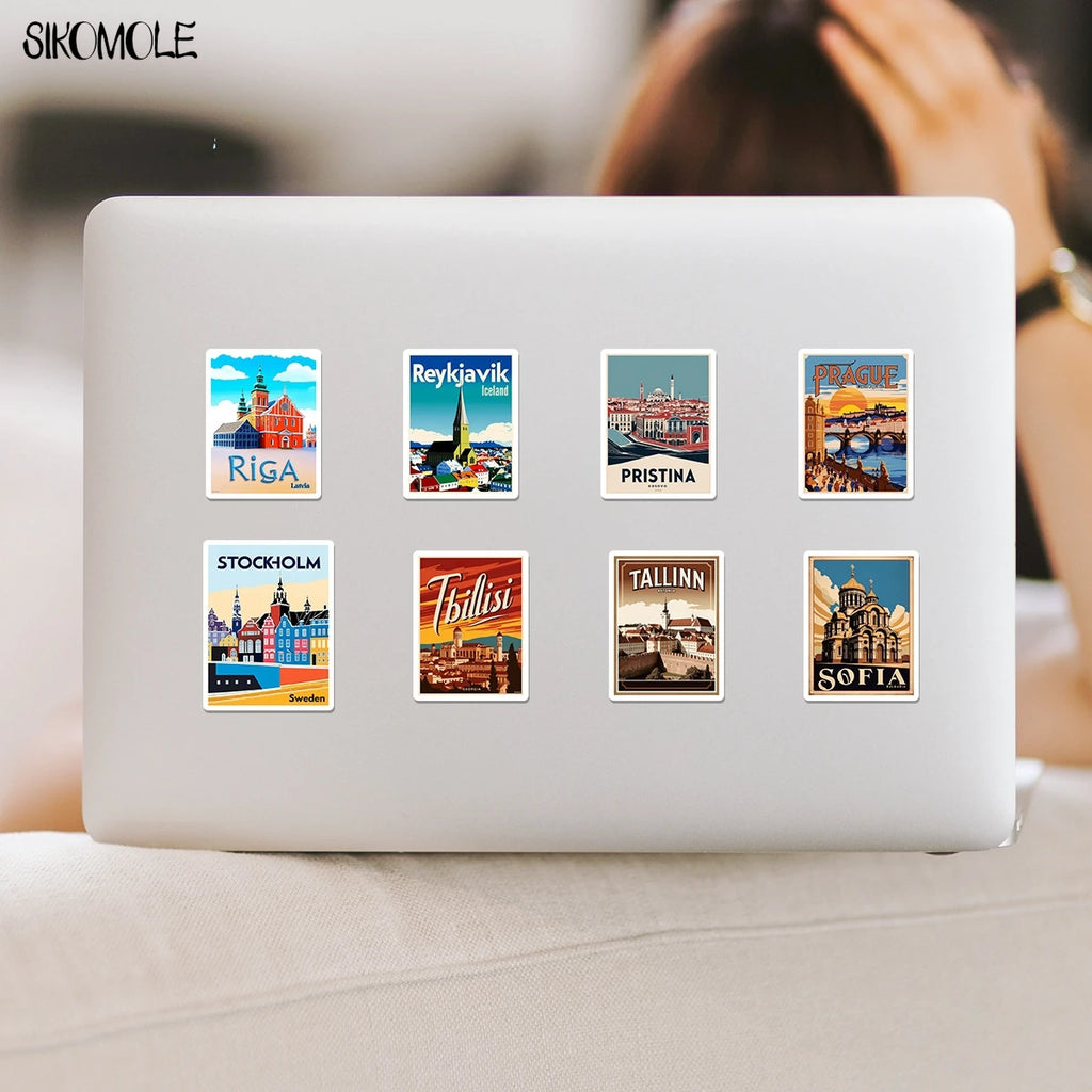 10/30/50PCS European Travel Stickers Aesthetic Famous Buildings DIY Decoration Toys Travel Luggage Decal Graffiti Sticker Pack