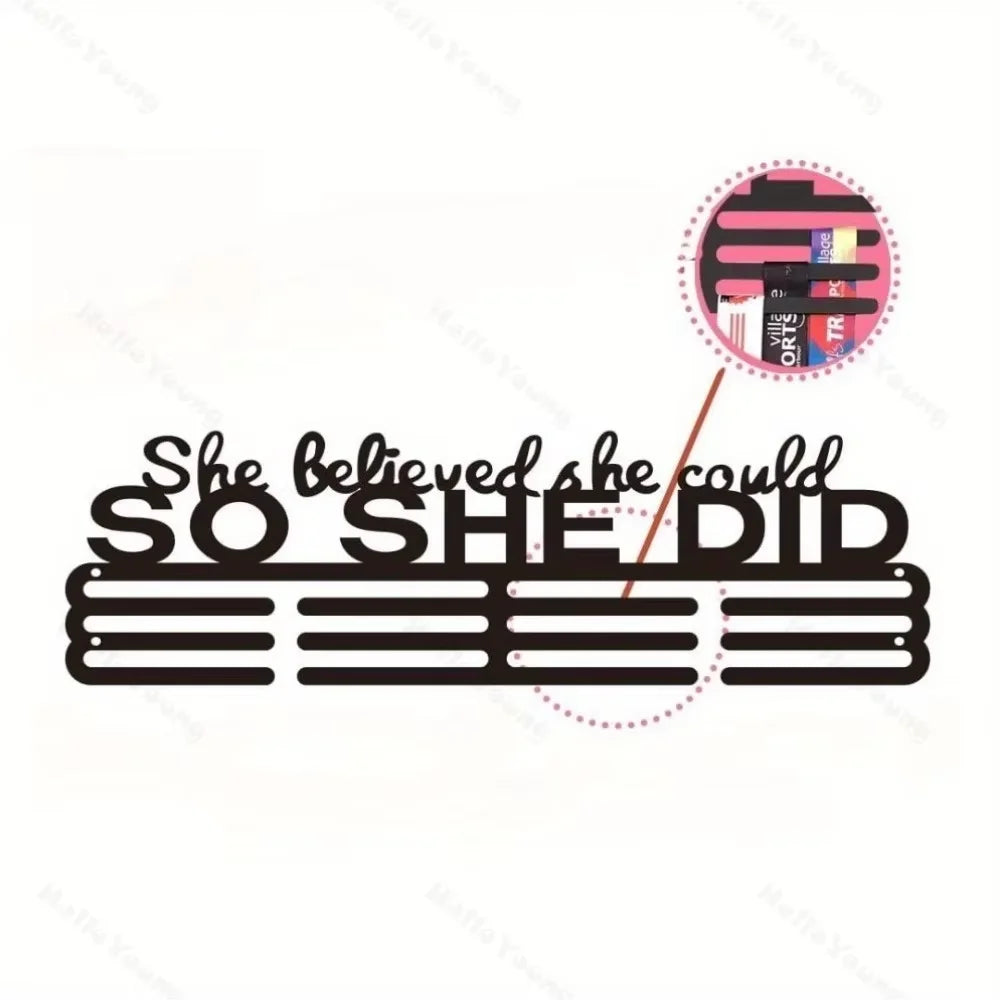 Wall Mounted Medal Display Featuring Cheerleading Ribbons Competitive Gymnastics Rugby Ribbons Empowering Motto for Enthusiasts