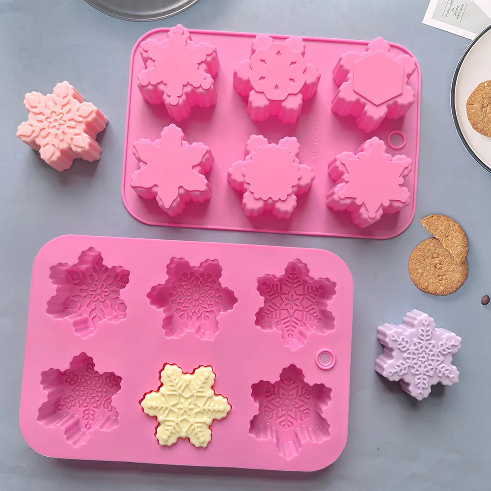 Christmas Snowflake Candle Silicone Mold Handmade Soap Aromatherapy Gypsum Resin Ice Mould Candle Making Kit Home Decor Gifts