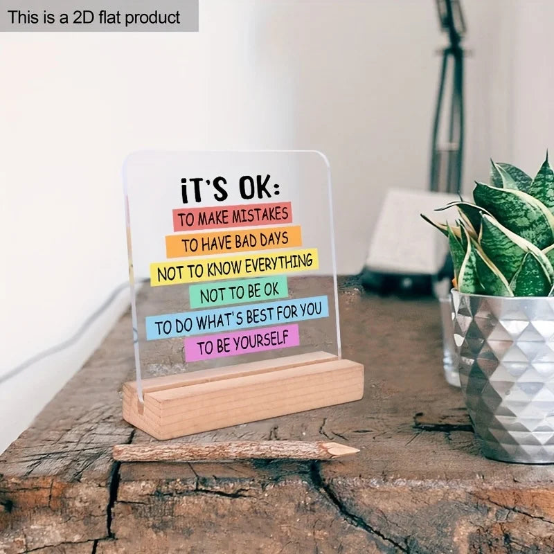 1pc Inspirational Colorful Motivational It'S OK To Be Yourself Funny Desk Decor, with Wood Stand, for Coworkers