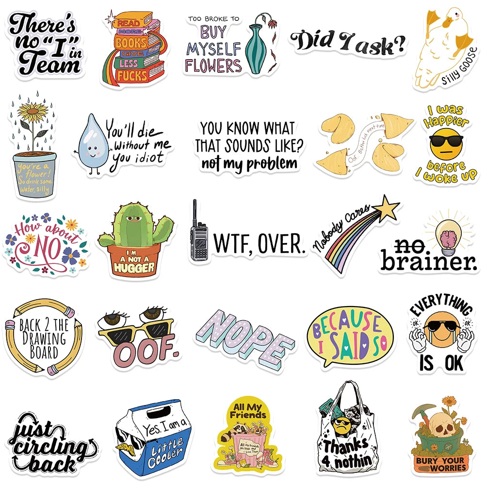 50pcs Funny Cartoon Sarcastic Stickers