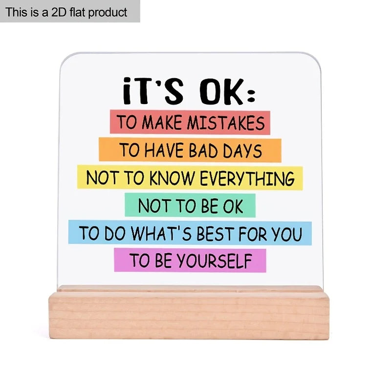 1pc Inspirational Colorful Motivational It'S OK To Be Yourself Funny Desk Decor, with Wood Stand, for Coworkers