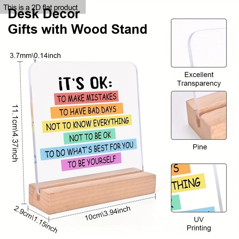 1pc Inspirational Colorful Motivational It'S OK To Be Yourself Funny Desk Decor, with Wood Stand, for Coworkers