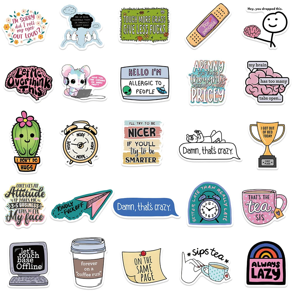 50pcs Funny Cartoon Sarcastic Stickers