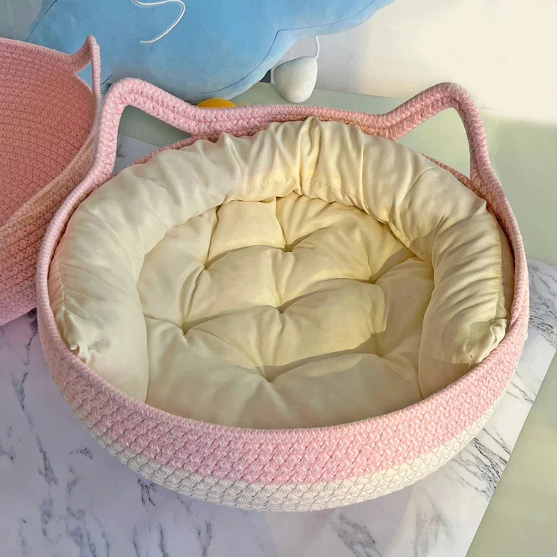 Handmade Woven Rattan Cat Bed Summer Cooling Removable Washable With Scratch Pad And Cozy Pet Bed Basket Home Use Gift For Cats