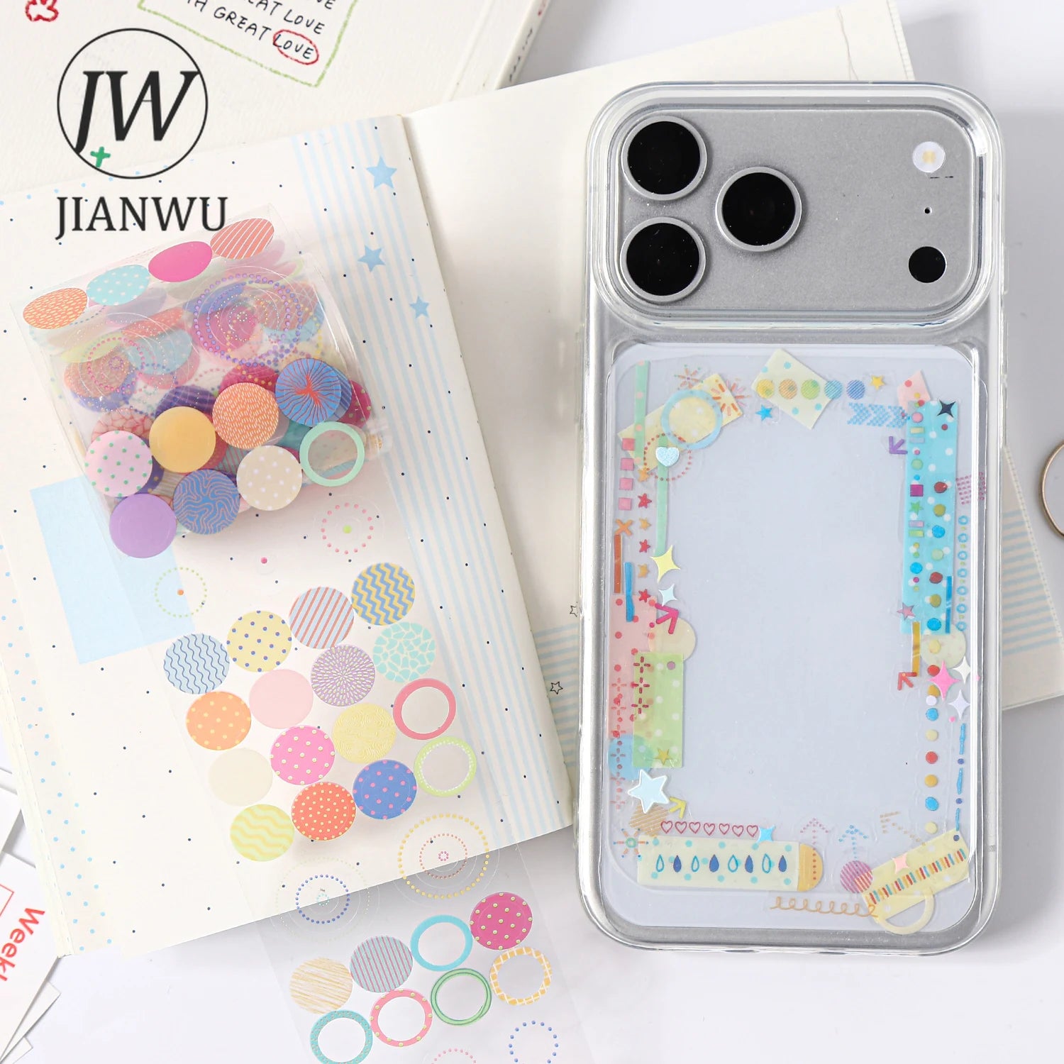 JIANWU The Sweetness Five-grain Sugar Series Colorful Dot Landscape Material Collage PET Tape Creative DIY Journal Stationery