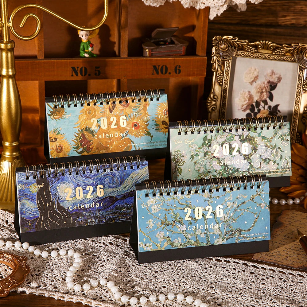 1Pc 2026 Desk Calendar Vintage Painting Calendar With Memo Notes Monthly Calendar For Home Office School Planning Organizing